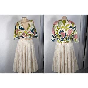 ZARA Cropped Side Zip Top Abstract Floral Print Size L